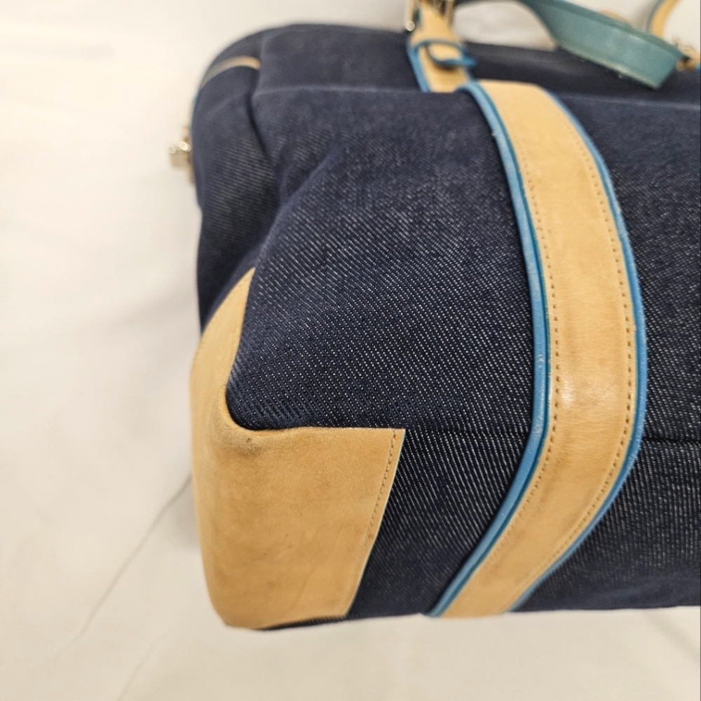 Coach Denim Hampton Large Tote Bag, Tan Blue Leather Handles - Picture 8 of 16